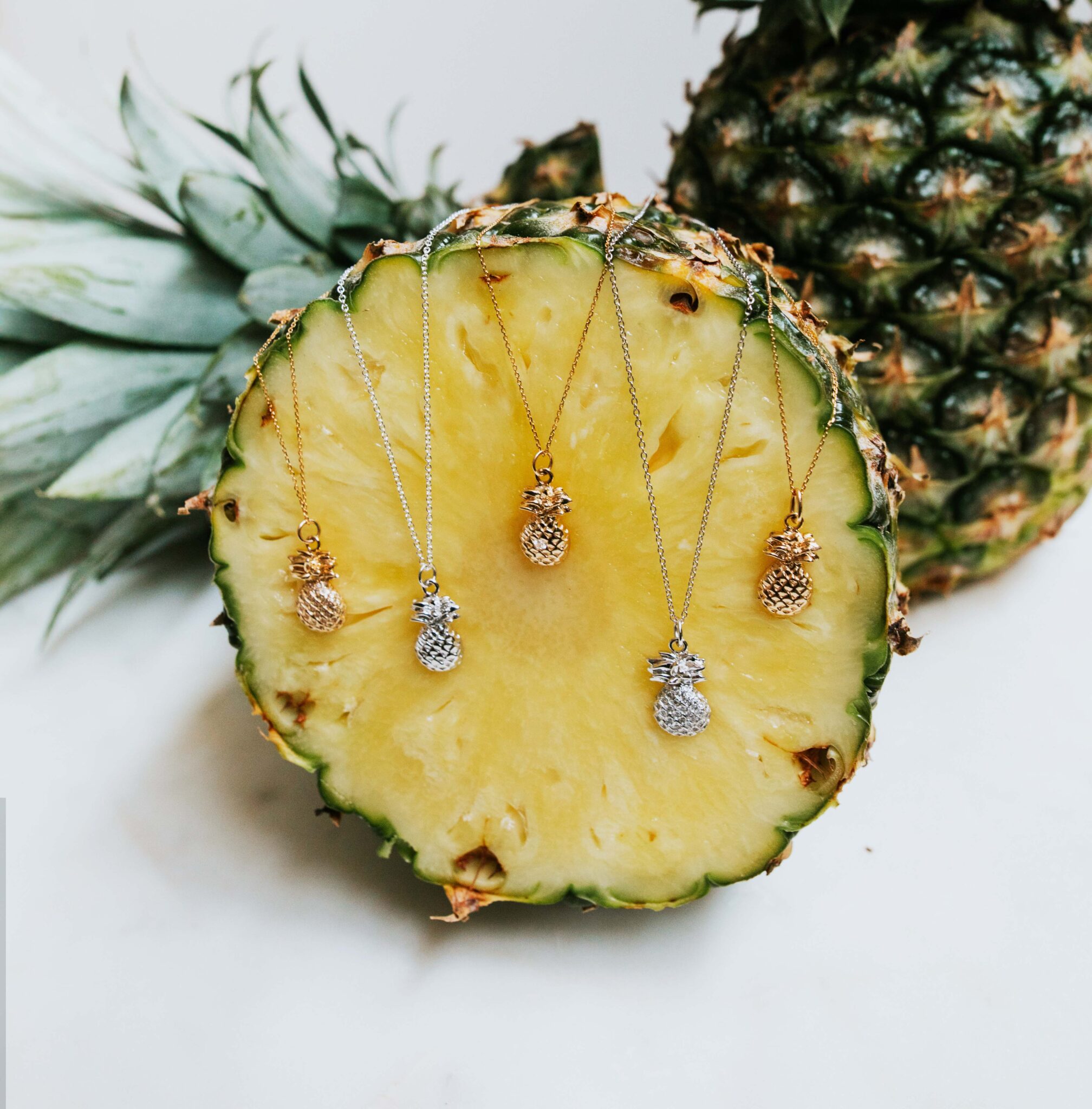 Pineapple Pendant, 14K Yellow Gold + Diamond Delicacies