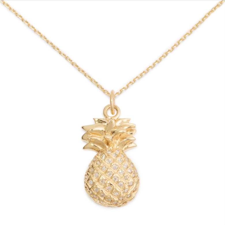 Pineapple Pendant, 14K Yellow Gold & Pave Diamond