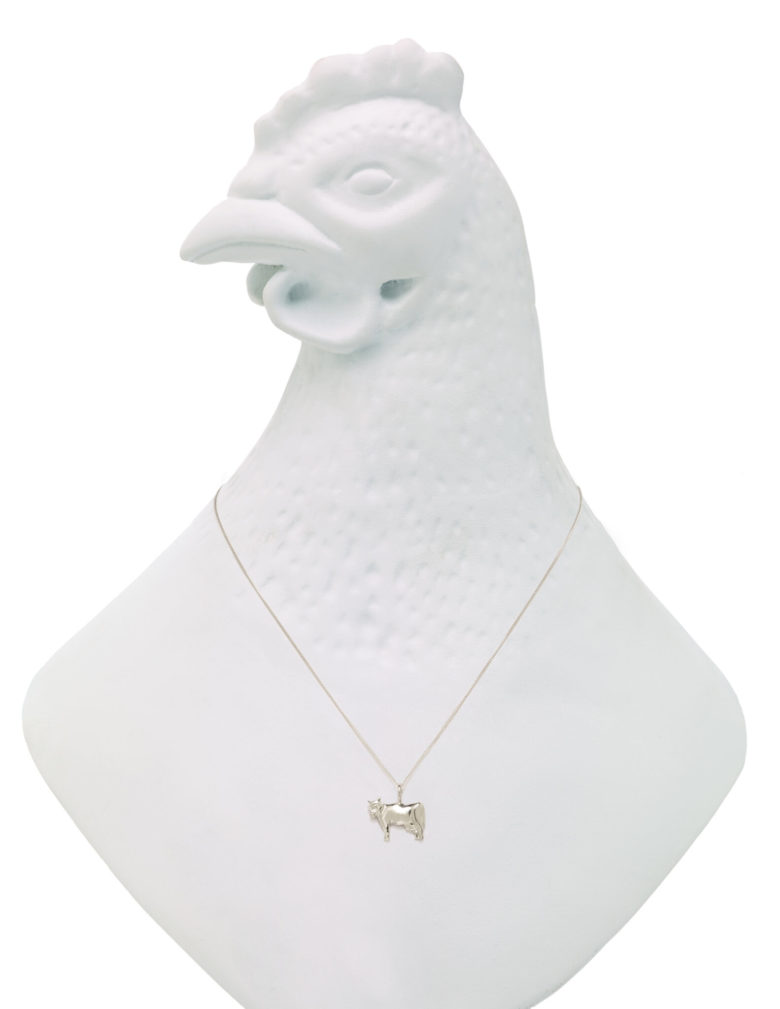 Sterling Silver Three Dimensional Livestock Cow Necklace