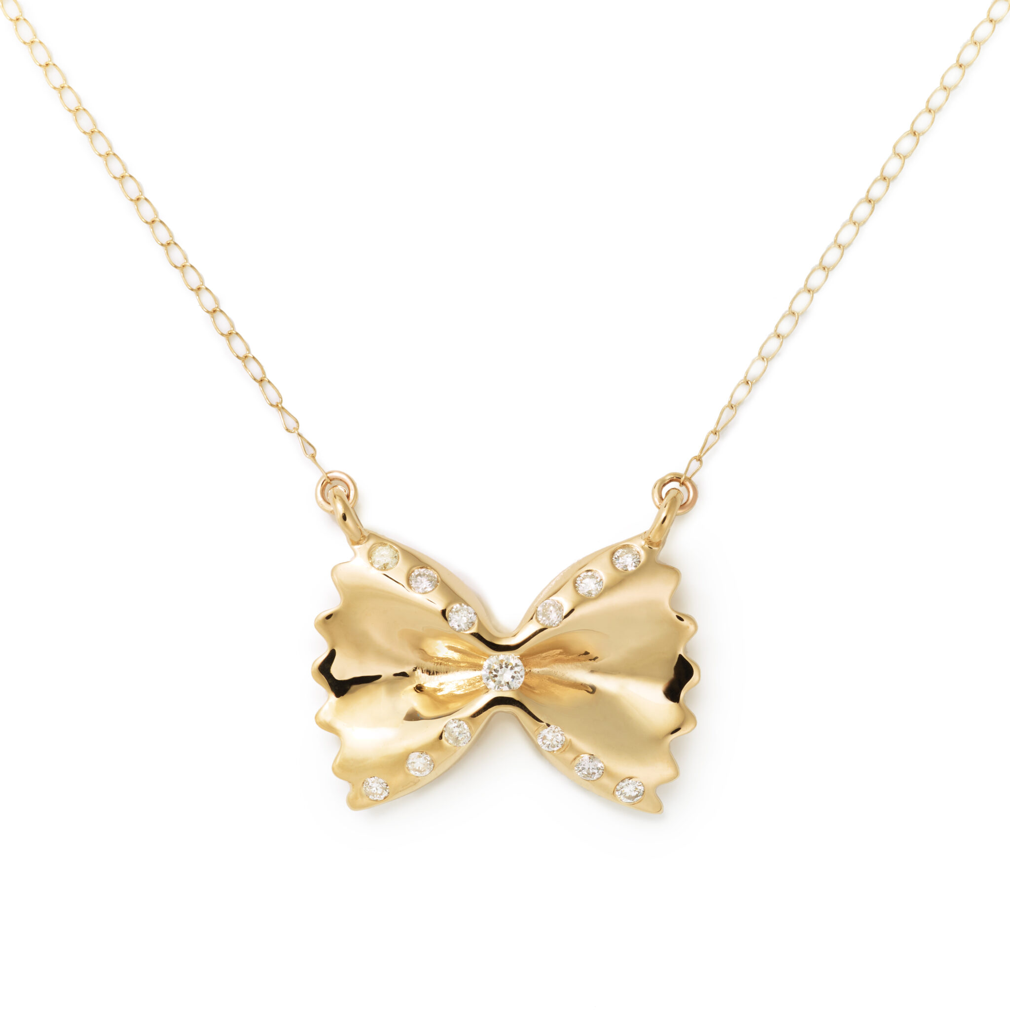Farfalle Necklace, 14K Gold and Diamond