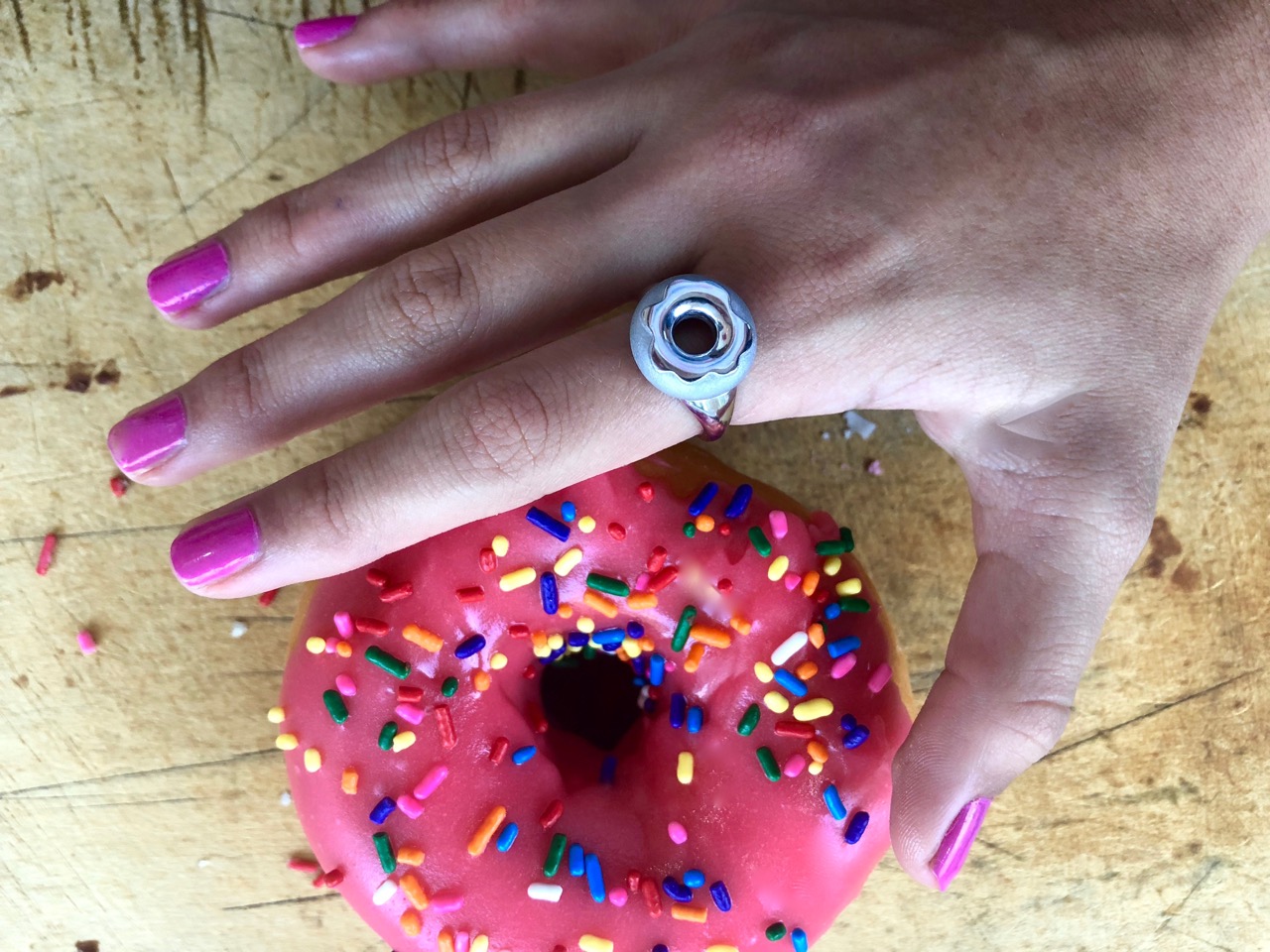 Glazed Doughnut Ring, Sterling Silver Delicacies