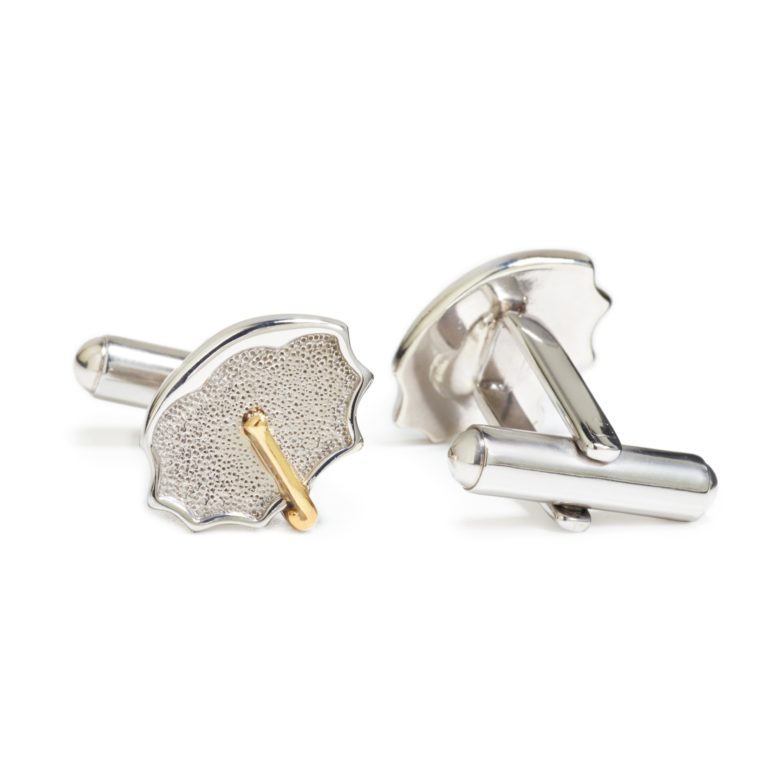 Umbrella Cuff Links (pair), Sterling Silver with Yellow Gold Handle
