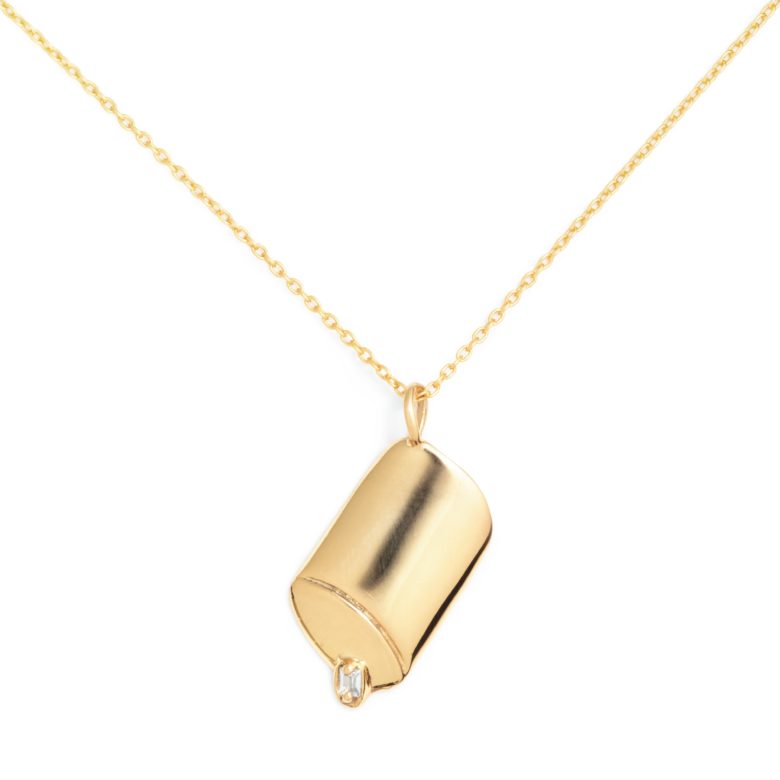Salt Canister Necklace with Zirconia, Yellow Gold Plated