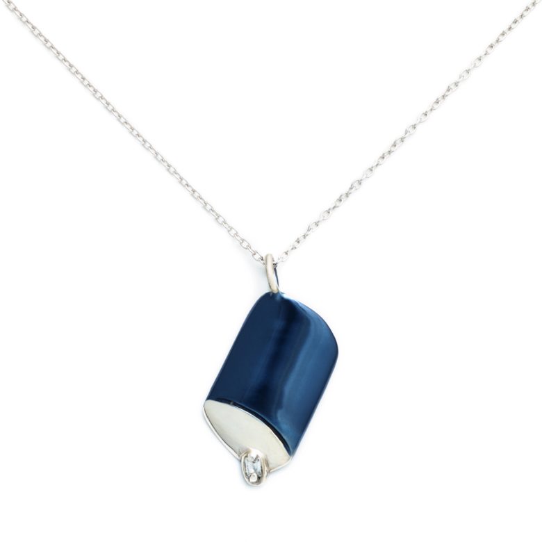 Salt Canister Necklace with Zirconia, Blue Enamel Plated