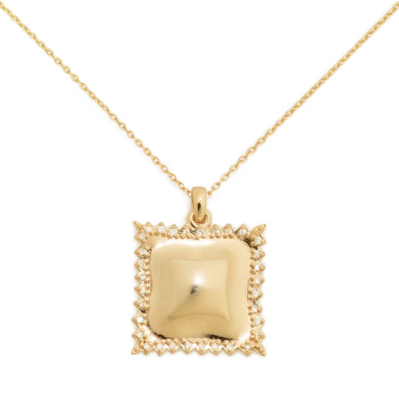 Ravioli Necklace, 14K Gold and Diamond