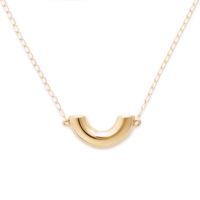 Elbow Macaroni Necklace, Mini Size, Yellow Gold Plated
