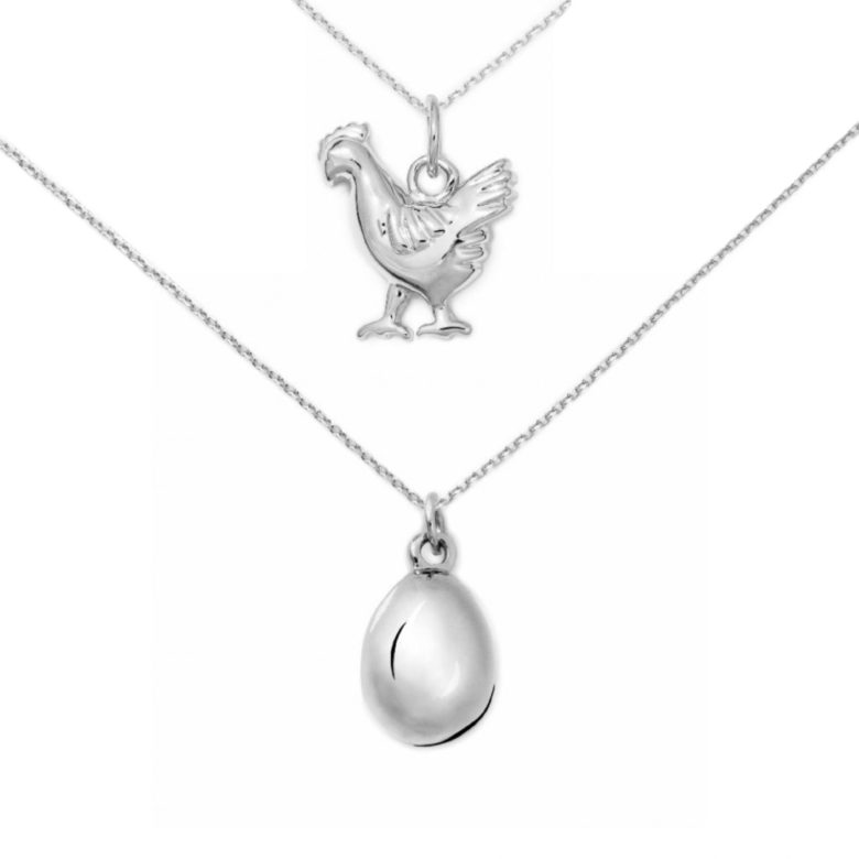 Chicken and Egg Necklace Set, Sterling Silver