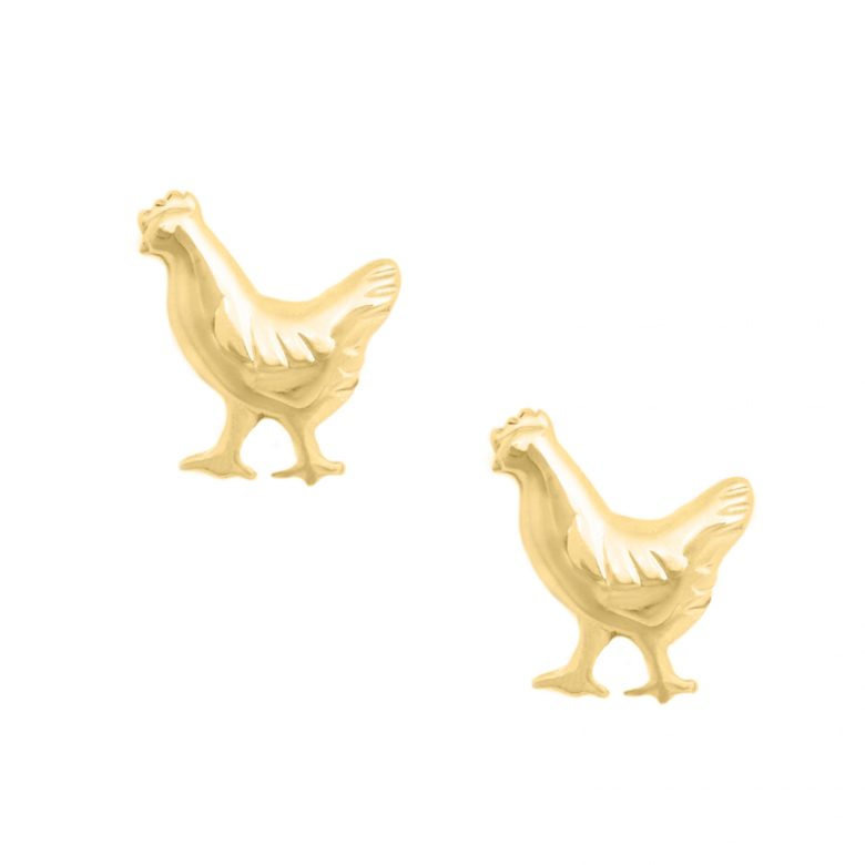 Chicken Earrings, Yellow Gold Plated