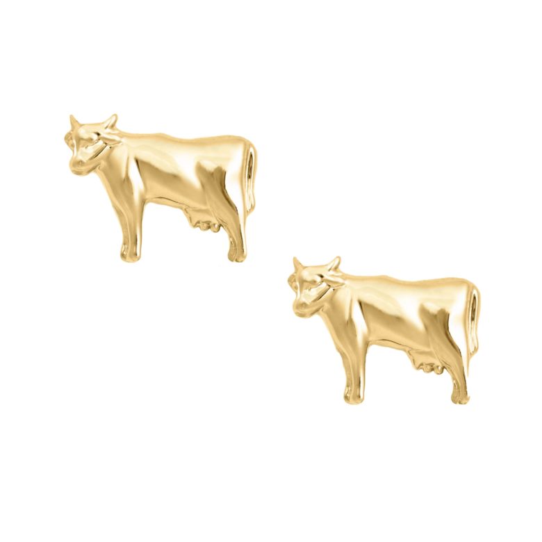 Cow Earrings, Yellow Gold Plated