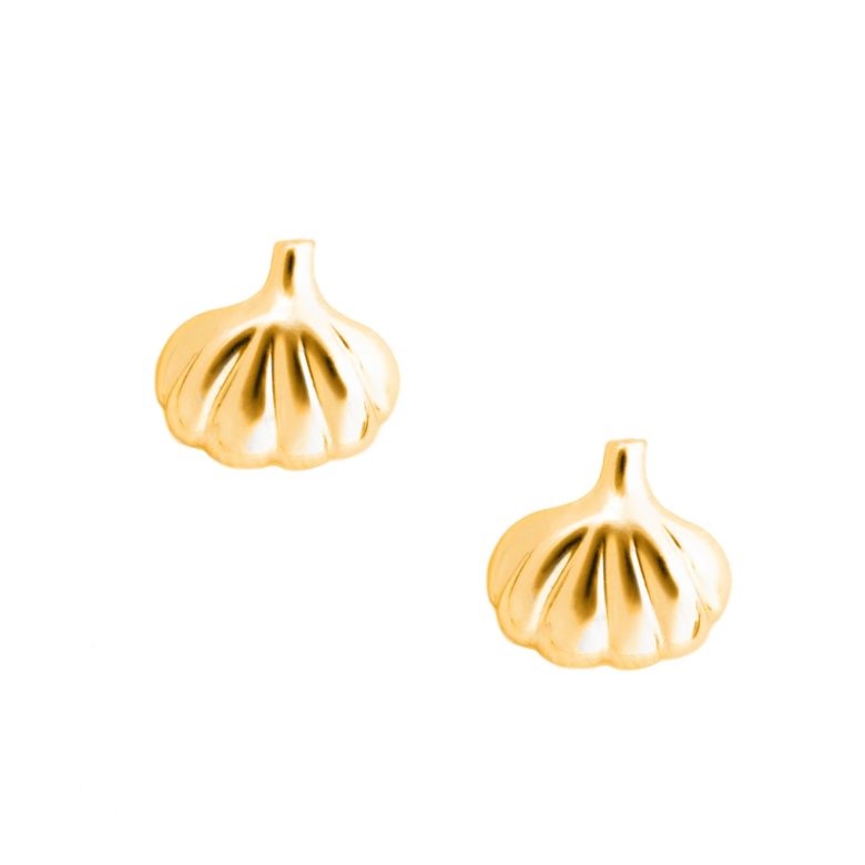 Garlic Earrings, Yellow Gold Plated