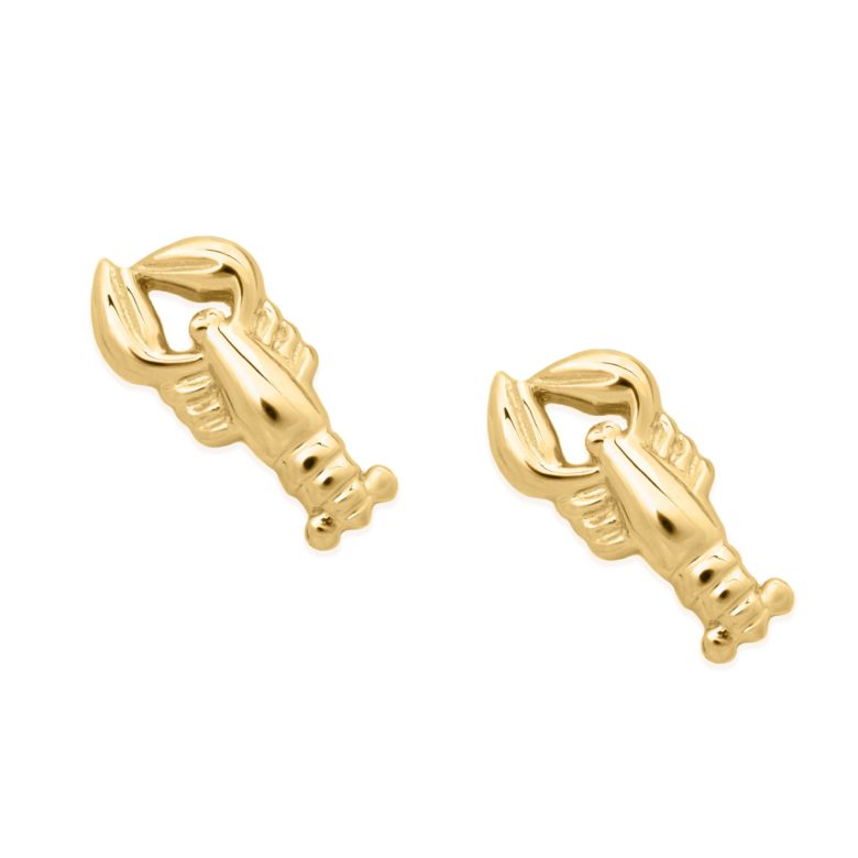 Lobster Earrings, Yellow Gold Plated