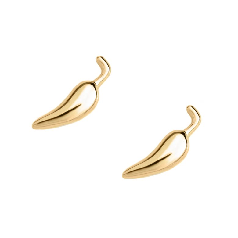 Chili Pepper Earrings, Yellow Gold Plated
