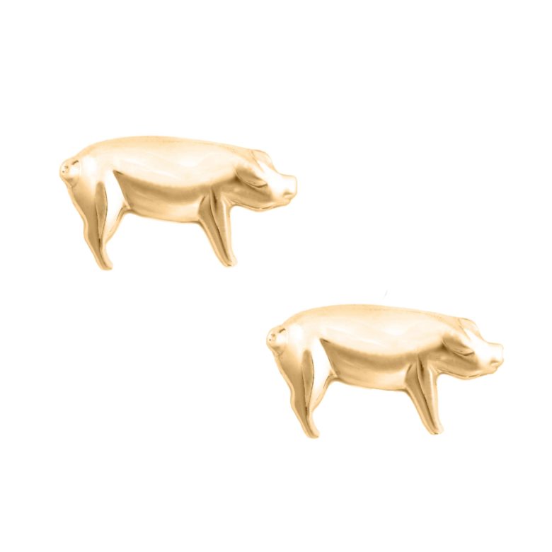 Pig Earrings, Yellow Gold Plated
