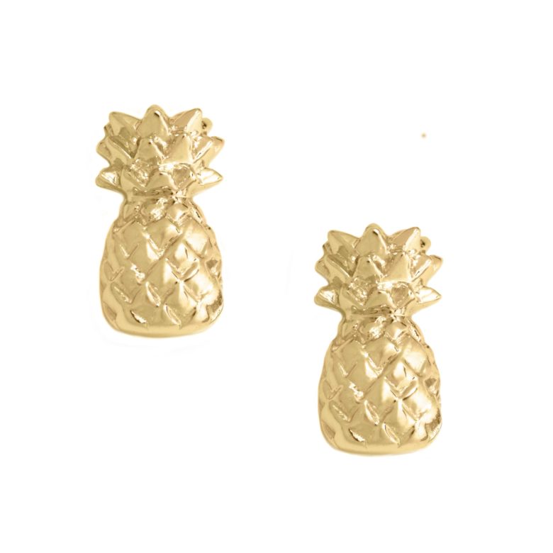 Pineapple Earrings, Yellow Gold Plated