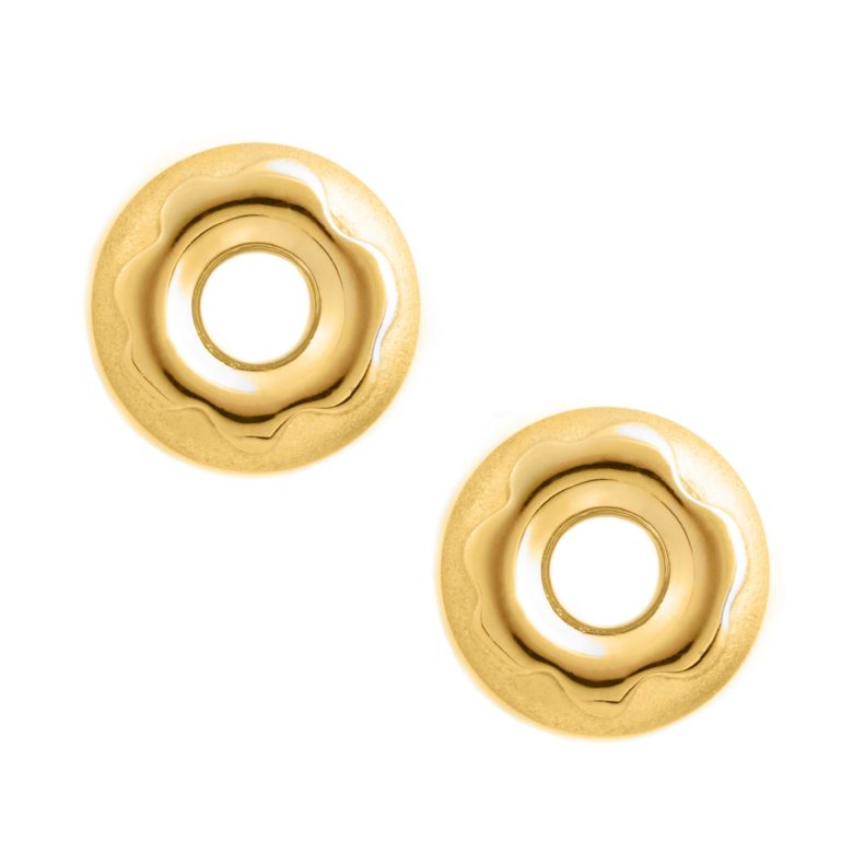 Glazed Doughnut Earrings, Yellow Gold Plated