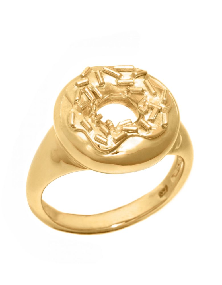 Sprinkle Doughnut Ring, Yellow Gold Plated