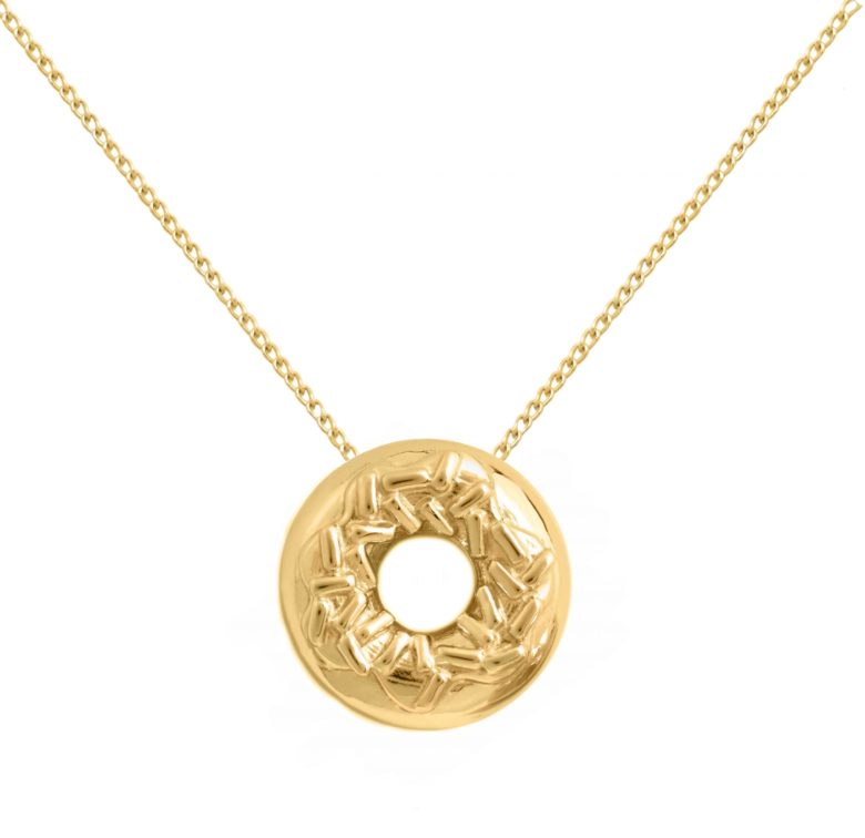 Sprinkle Doughnut Necklace, Yellow Gold Plated