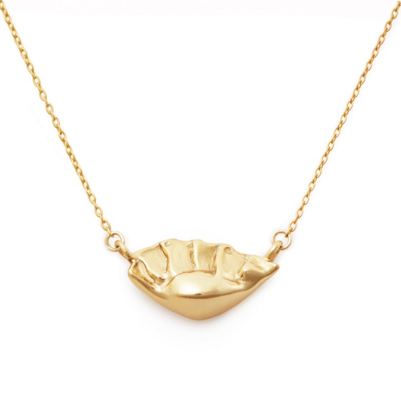 Potsticker Necklace, Yellow Gold Plated