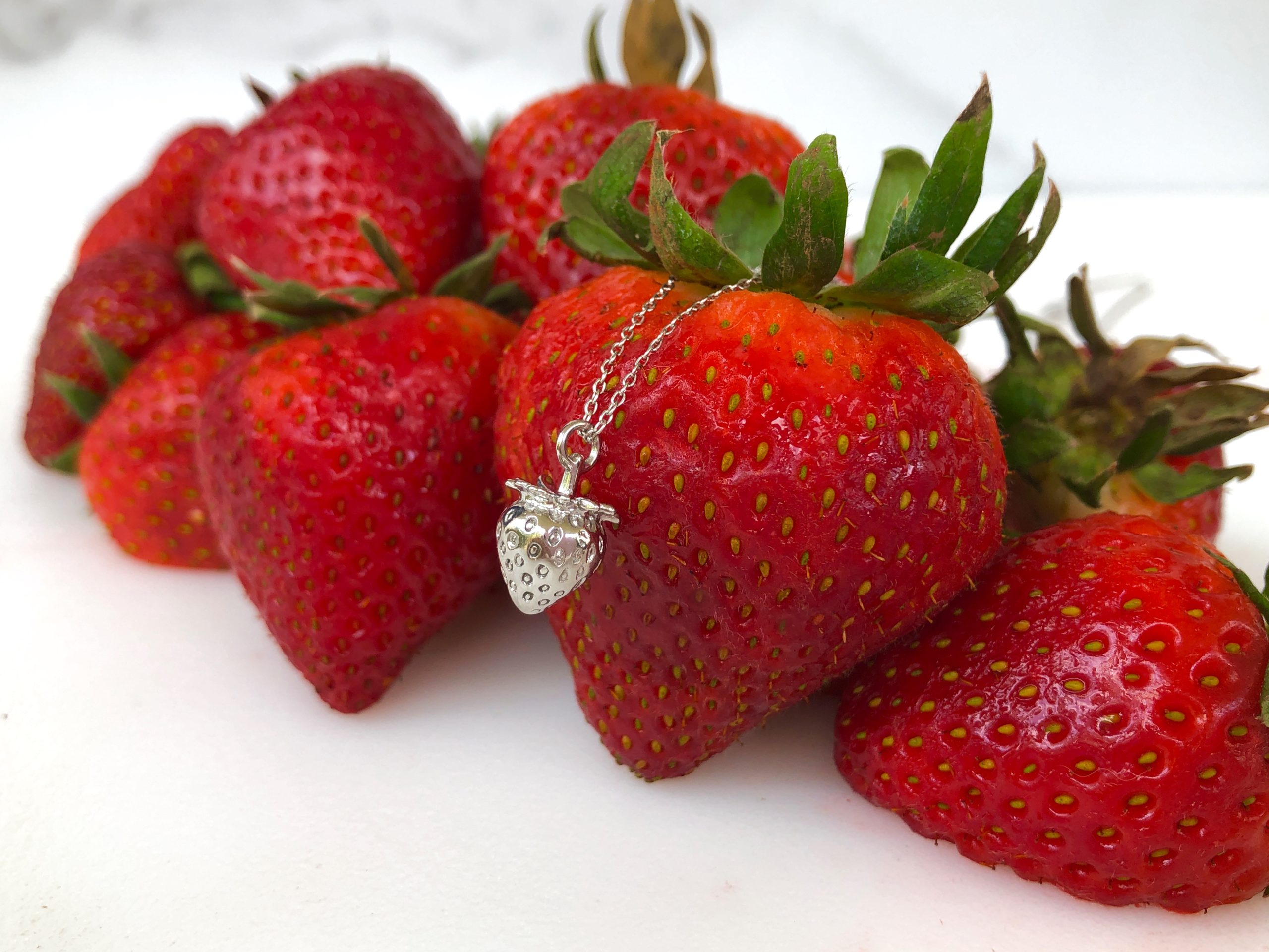 Strawberry Necklace, Sterling Silver Delicacies