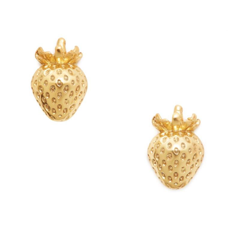 Strawberry Earrings, Yellow Gold Plated