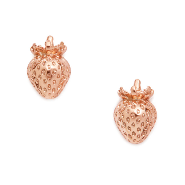 Strawberry Earrings, Rose Gold Plated