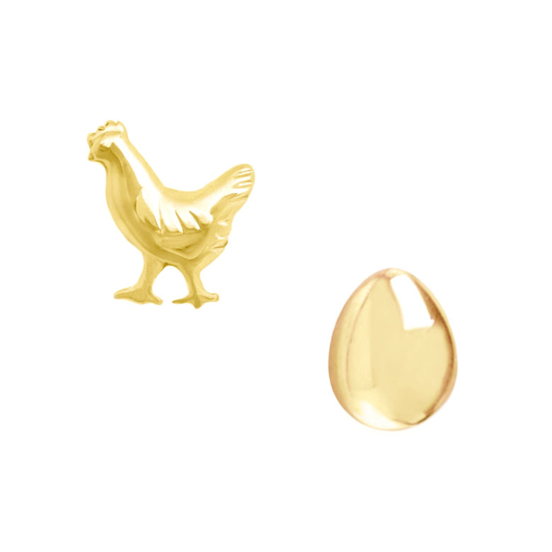 Chicken and Egg Earring Set, Yellow Gold Plated