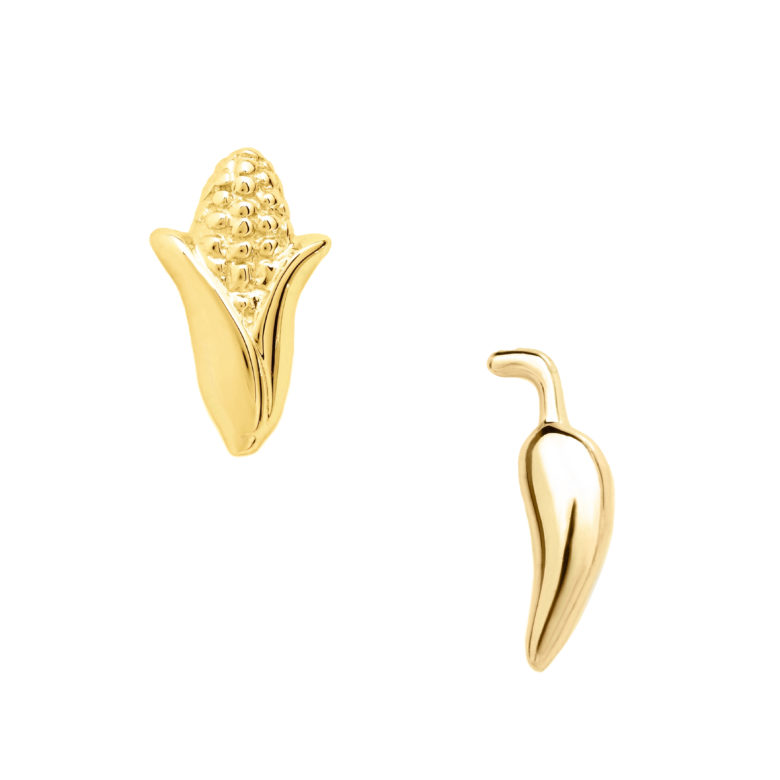 Mexican Food Earring Set, Yellow Gold Plated