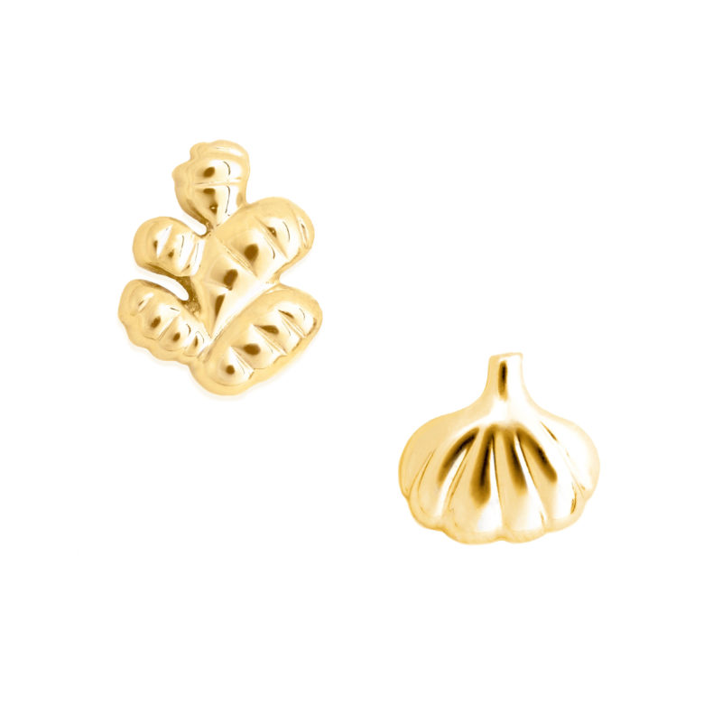 Chinese Food Earring Set, Yellow Gold Plated