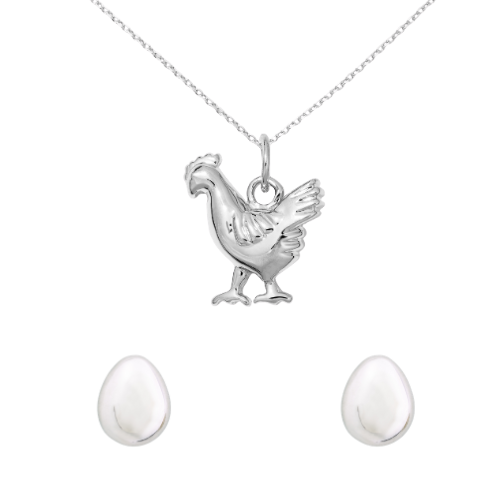 Chicken Necklace & Egg Earrings Bundle